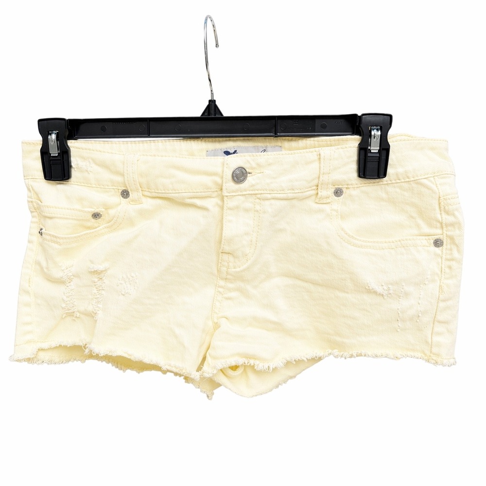 Wet Seal Juniors 13 Denim Shorts Butter Yellow Distressed Frayed Hem Y2K Mall